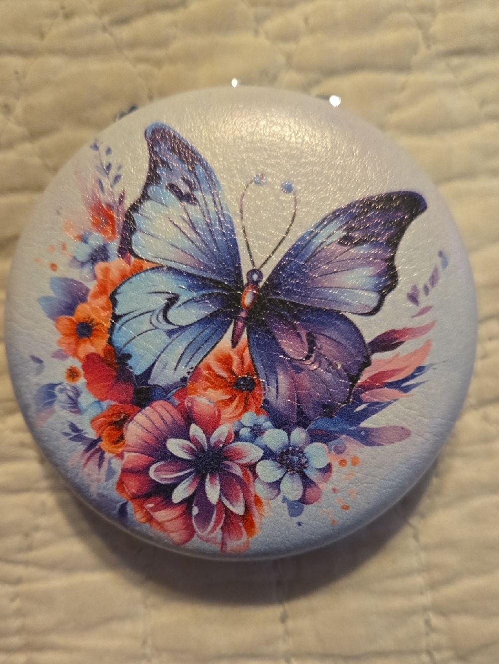 Butterfly Floral Round Dual Sided Mirror For Keychain New